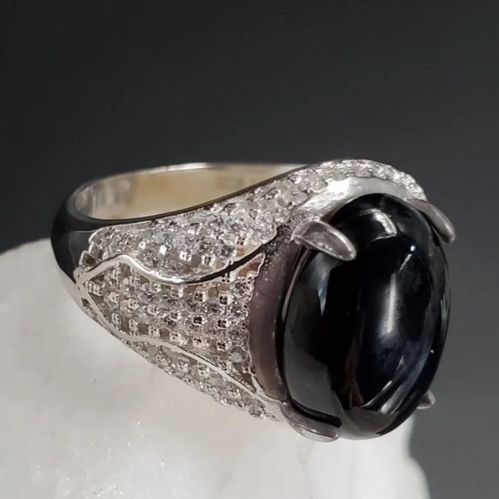 Designer Men's Jewelery Solid Silver 925 Ring Genuine Black Onyx Stone